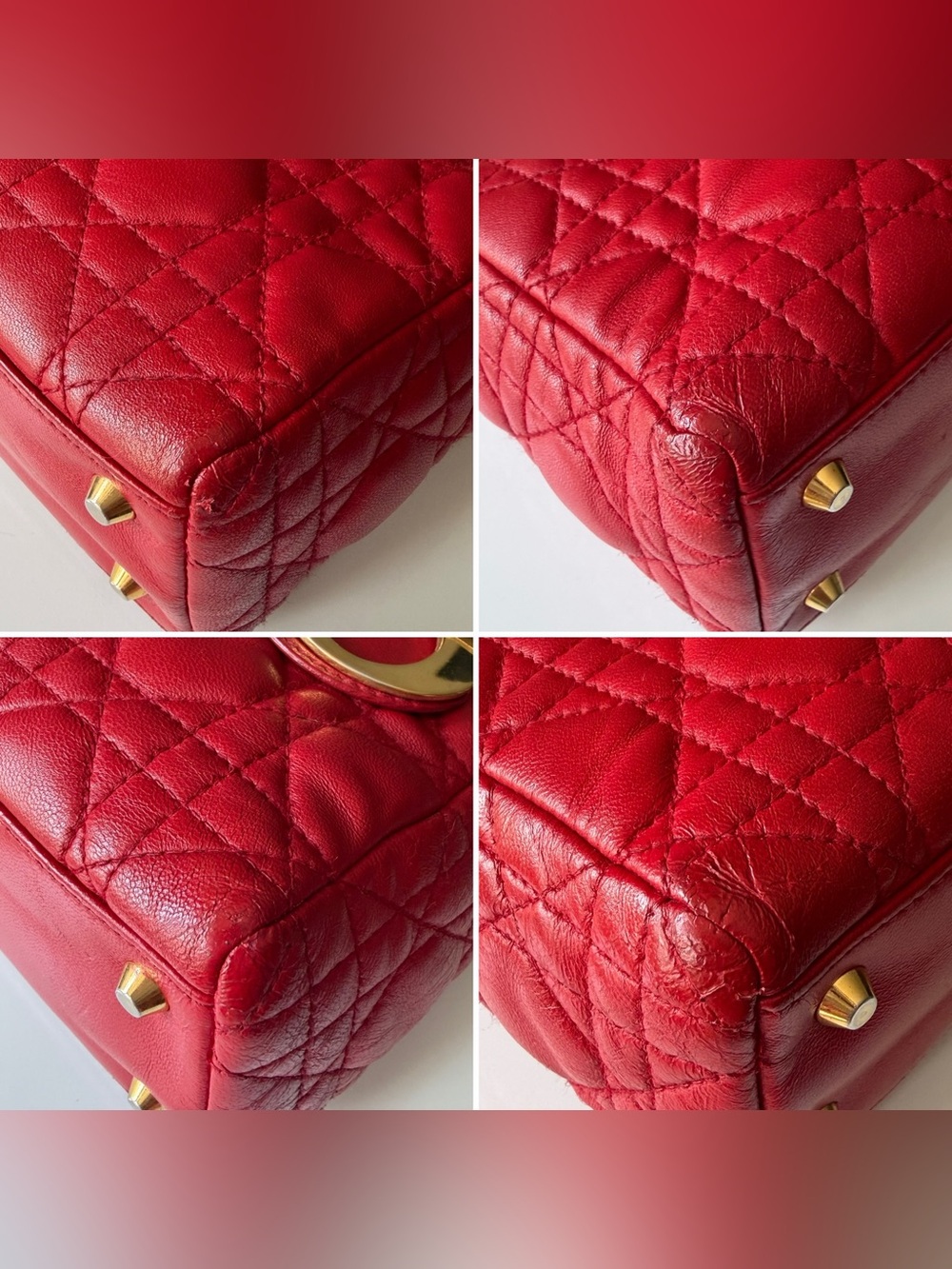 Christian Dior Lady Dior Mini Cannage Lambskin Bag Red Gold Hardware w/ Strap - Picture 4 of 13